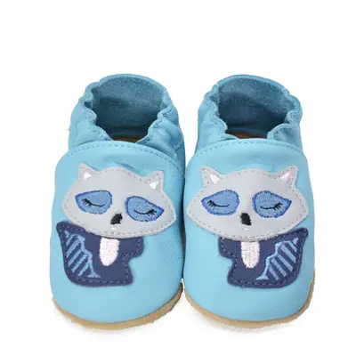Papucei de interior din piele naturala, albastru cu raton, Babice- BA-210-24/25-Babice-