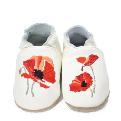 Papucei de interior din piele naturala, cu broderie floare de mac, Babice- EM-041-16/17-Babice-