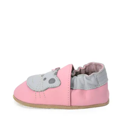 Papucei de interior din piele naturala, roz cu pisica, Babice- BA-197-24/25-Babice-