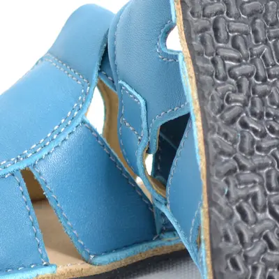 Sandale din piele naturală  cu scai și talpă din cauciuc flexibil, albastru, LUY- RO-12-Albastru-25-Luy-