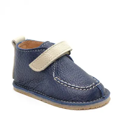 Pantofi din piele naturala pentru copii, talpa cauciuc, scai, Bubu, bleumarin, crem- RO-110-bleumarin-crem-23-By Pebebe-