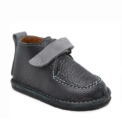 Pantofi din piele naturala pentru copii, talpa cauciuc, scai, Bubu, negru- RO-110-negru-24-By Pebebe-