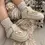 Pantofi barefoot, primii pasi, piele naturala, talpa flexibila, crem, fluturas auriu, Grace_Ari-008-23_Pebebe