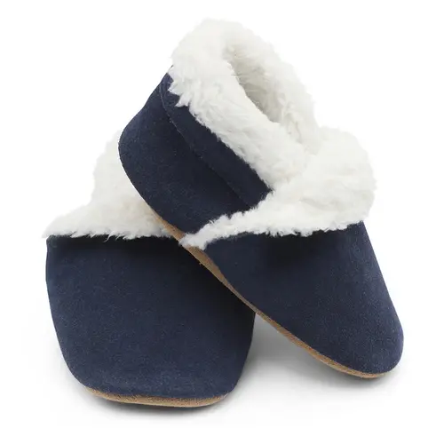 Botoșei de interior din piele întoarsă bleumarin- SLIP03-36-48-Dotty Fish