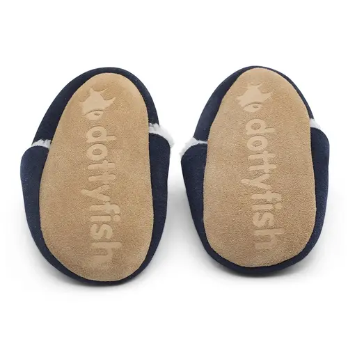 Botoșei de interior din piele întoarsă bleumarin- SLIP03-36-48-Dotty Fish