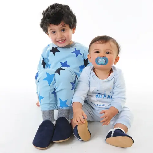 Botoșei de interior din piele întoarsă bleumarin- SLIP03-36-48-Dotty Fish