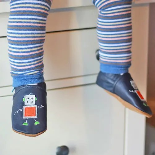 Pantofi din piele moale cu robot- BS0017-0-6-Dotty Fish