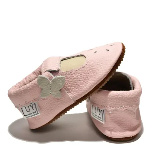 Pantofi din piele moale, roz cu flururas gri- PL010-roz-29-By Pebebe Pantofi din piele moale, roz cu flururas gri- PL010-roz-29-By Pebebe