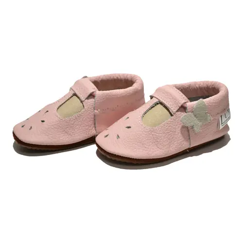Pantofi din piele moale, roz cu flururas gri- PL010-roz-29-By Pebebe Pantofi din piele moale, roz cu flururas gri- PL010-roz-29-By Pebebe