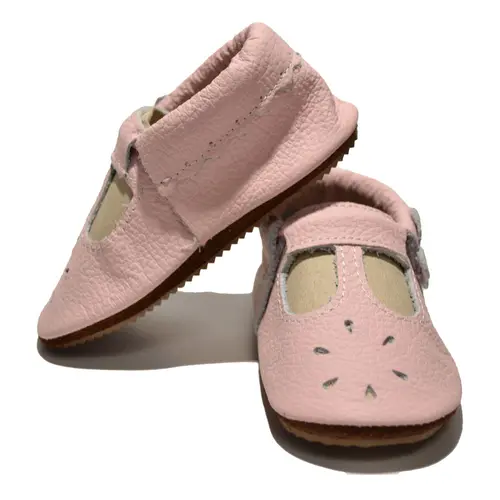 Pantofi din piele moale, roz cu flururas gri- PL010-roz-29-By Pebebe Pantofi din piele moale, roz cu flururas gri- PL010-roz-29-By Pebebe