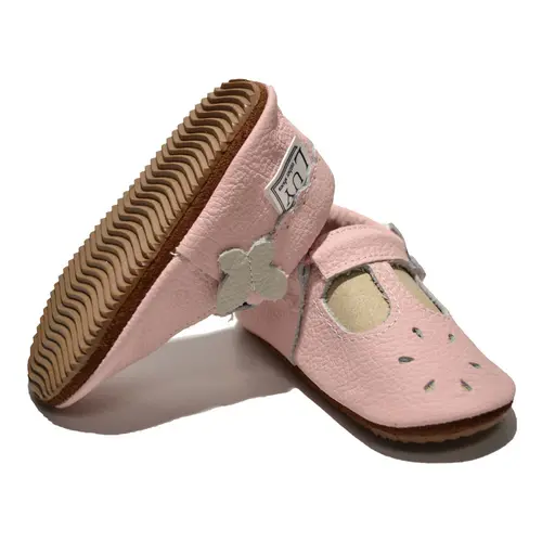 Pantofi din piele moale, roz cu flururas gri- PL010-roz-29-By Pebebe Pantofi din piele moale, roz cu flururas gri- PL010-roz-29-By Pebebe