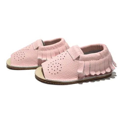 Sandale copii roz din piele moale  cu franjuri- PL005-roz-29-By Pebebe