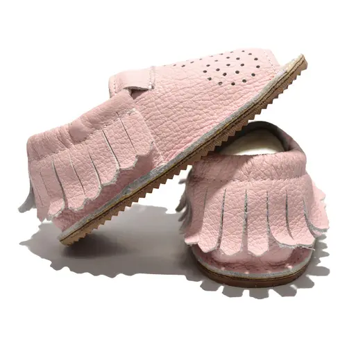 Sandale copii roz din piele moale  cu franjuri- PL005-roz-29-By Pebebe