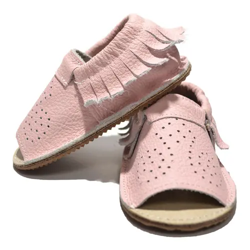 Sandale copii roz din piele moale  cu franjuri- PL005-roz-29-By Pebebe