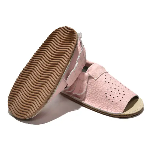 Sandale copii roz din piele moale  cu franjuri- PL005-roz-29-By Pebebe