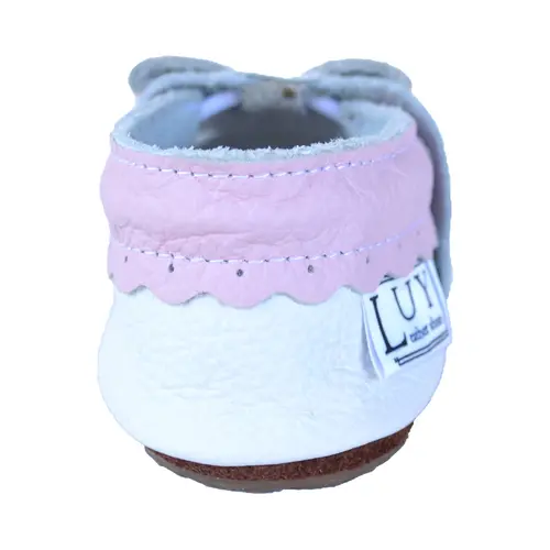 Sandale din piele moale albe cu fundita roz- PL009-alb-29-By Pebebe