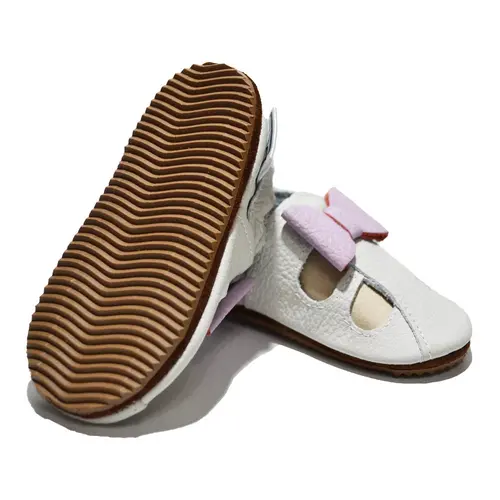 Sandale din piele moale gri cu fundita mov- PL009-gri-29-By Pebebe