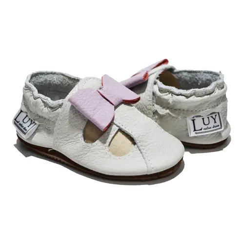 Sandale din piele moale gri cu fundita mov- PL009-gri-29-By Pebebe