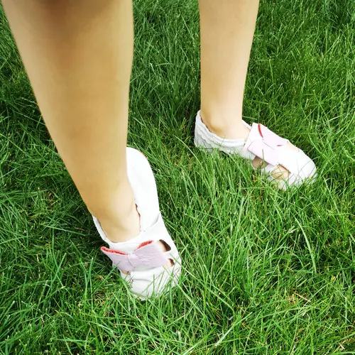 Sandale din piele moale gri cu fundita mov- PL009-gri-29-By Pebebe