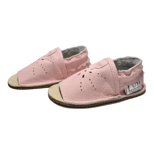 Sandale fetite roz din piele moale cu model perforat- PL006-roz-29-By Pebebe