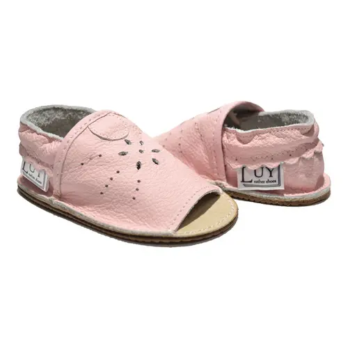 Sandale fetite roz din piele moale cu model perforat- PL006-roz-29-By Pebebe