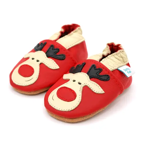 Pantofi din piele moale cu renul Rudolph- BSGS001-0-6-Dotty Fish
