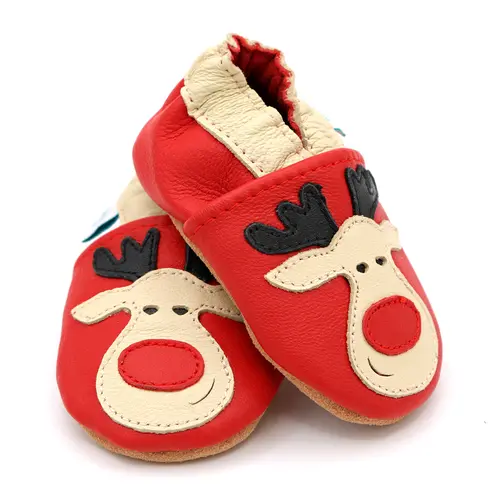 Pantofi din piele moale cu renul Rudolph- BSGS001-0-6-Dotty Fish