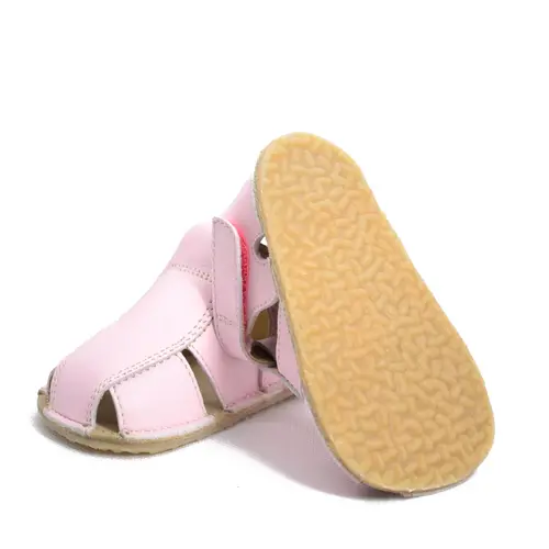 Sandale din piele naturală  cu scai și talpă din cauciuc flexibil, roz, LUY- RO-12-Roz-25-By Pebebe