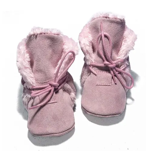 Cizme din piele intoarsa, cu talpa din piele, imblanite, roz, Babice- NBW-106/20-21-Babice