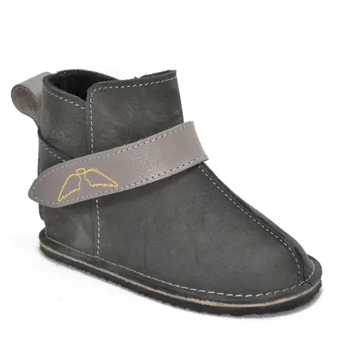 Cizme din piele pentru copii, talpa flexibila, captuseala, gri inchis- RO-105-gri-inchis-20-By Pebebe