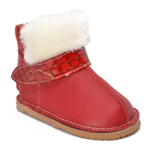 Cizme din piele pentru copii, talpa flexibila, imblanite, blanita decorativa, rosu- RO-107-rosu-23-By Pebebe