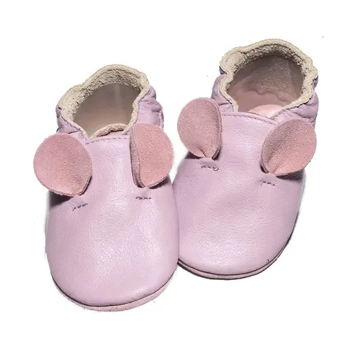 Papucei de interior din piele naturala, cu soricel, lila, Babice- BA-183/24-25-Babice