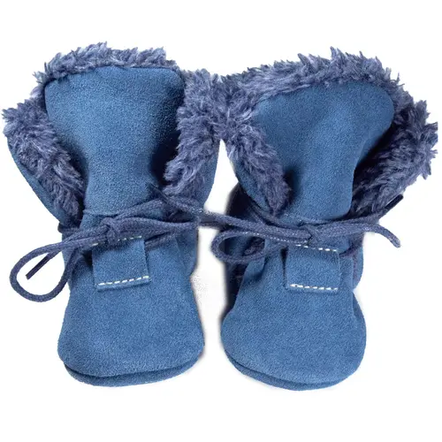 Cizme din piele intoarsa, cu talpa din piele, imblanite, albastru, Babice- NBW-103/20-21-Babice