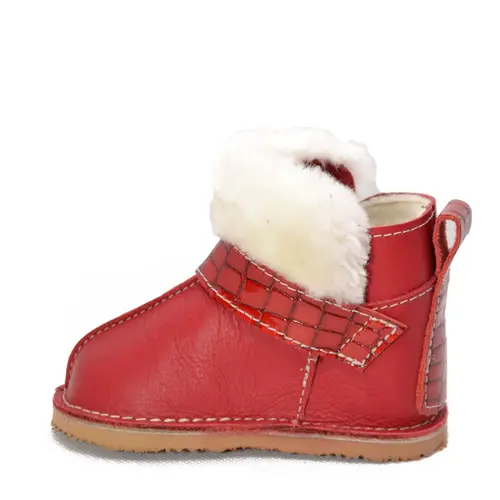 Cizme din piele pentru copii, talpa flexibila, imblanite, blanita decorativa, rosu- RO-107-rosu-23-By Pebebe