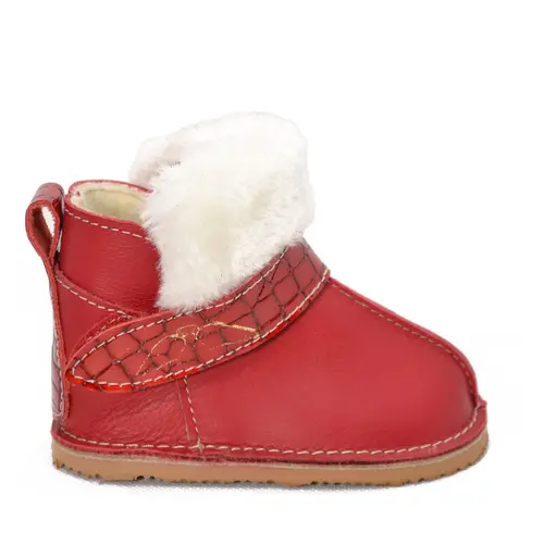 Cizme din piele pentru copii, talpa flexibila, imblanite, blanita decorativa, rosu- RO-107-rosu-23-By Pebebe