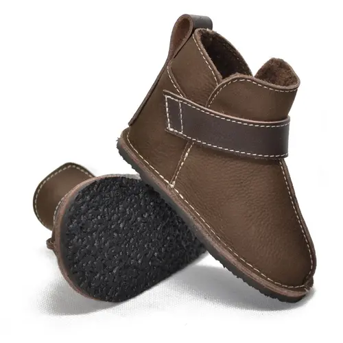 Cizme din piele pentru copii, talpa flexibila, captuseala, maro- RO-105-maro-25-By Pebebe
