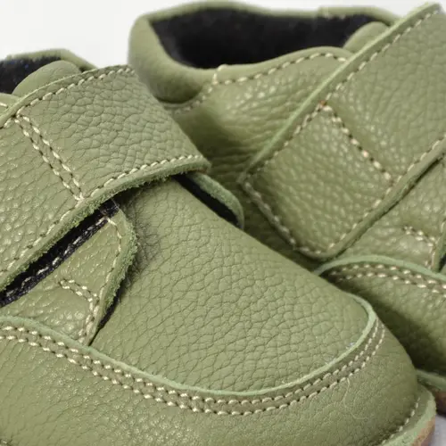 Ghete barefoot copii, din piele naturala cu scai, captuseala textila si talpa din cauciuc, verde, LUY - RO-17-2-23-