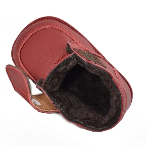 Ghete din piele pentru copii, scai, captuseala din blana naturala, rosu, LUY- RO-18-12-23-By Pebebe