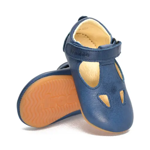 Pantofi din piele moale cu perforatii si talpa flexibila, albastru, Froddo- G1130006-2-22-Dotty Fish