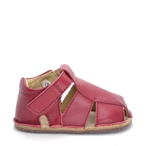 Sandale din piele naturală  cu scai și talpă din cauciuc flexibil, roșu vișină, LUY- RO-12-Rosu visina-19-By Pebebe