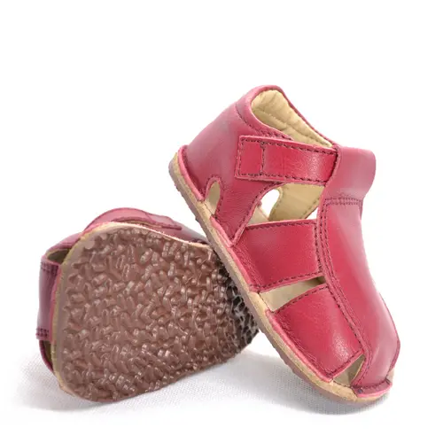 Sandale din piele naturală  cu scai și talpă din cauciuc flexibil, roșu vișină, LUY- RO-12-Rosu visina-19-By Pebebe