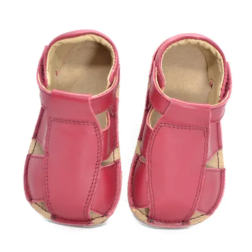 Sandale din piele naturală  cu scai și talpă din cauciuc flexibil, roșu vișină, LUY- RO-12-Rosu visina-19-By Pebebe