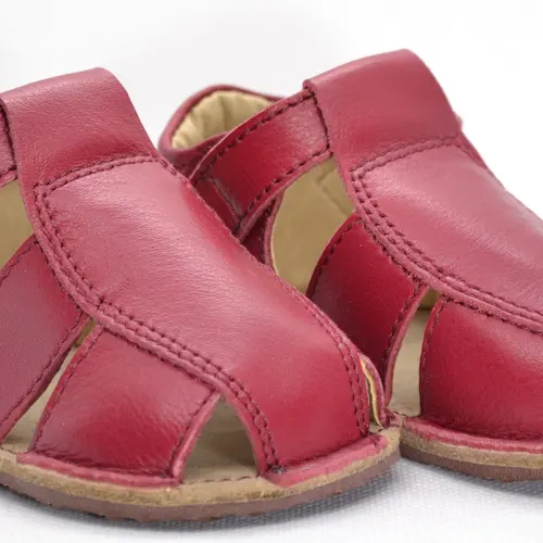 Sandale din piele naturală  cu scai și talpă din cauciuc flexibil, roșu vișină, LUY- RO-12-Rosu visina-19-By Pebebe
