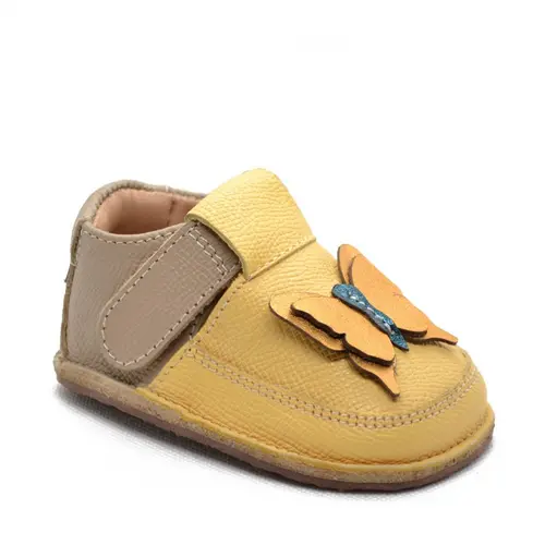 Pantofi barefoot copii, piele naturala, talpa flexibila, fluturas auriu- RO-16-8-23-By Pebebe
