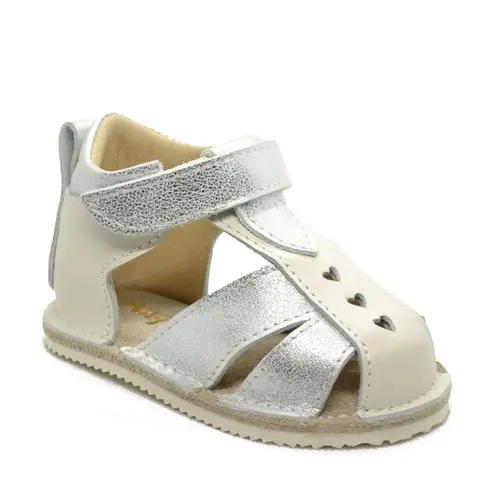 Sandale copii din piele naturala cu talpa flexibila vibram, alb, argintiu- RO-101-alb-argintiu-23-By Pebebe