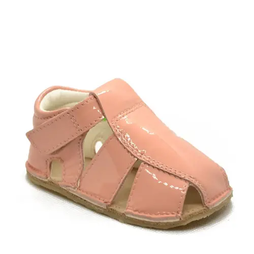 Sandale din piele naturală  cu scai și talpă din cauciuc flexibil, somon, LUY- RO-12-somon-19-By Pebebe