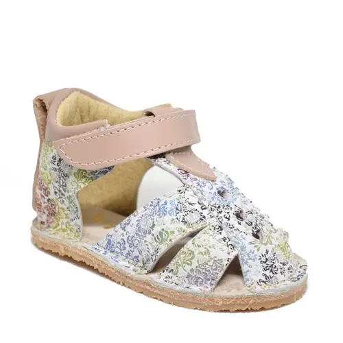 Sandale copii din piele naturala cu talpa flexibila vibram, imprimeu flori- RO-101-3-24-By Pebebe