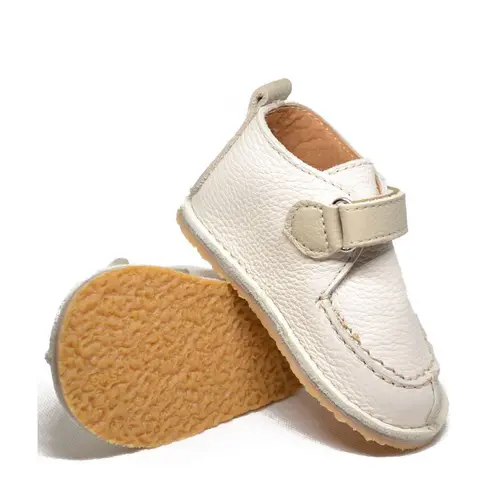Pantofi din piele naturala pentru copii, talpa cauciuc, scai, Bubu, crem- RO-110-crem-23-By Pebebe