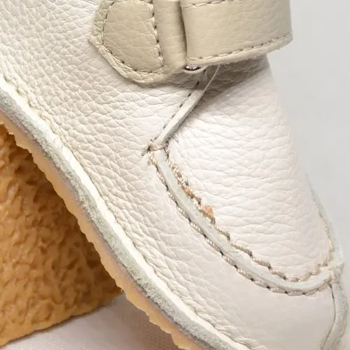 Pantofi din piele naturala pentru copii, talpa cauciuc, scai, Bubu, crem- RO-110-crem-23-By Pebebe