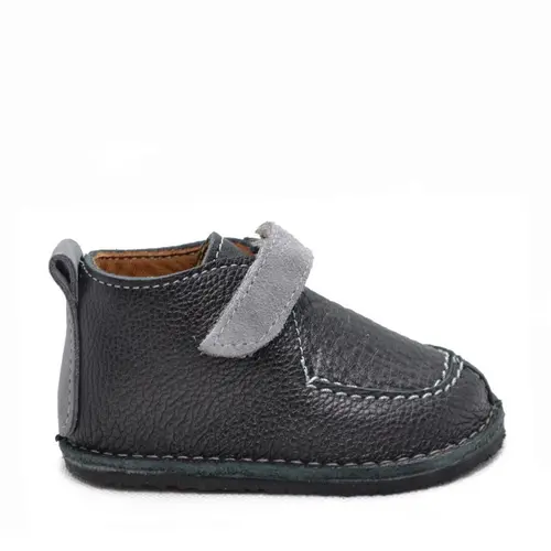 Pantofi din piele naturala pentru copii, talpa cauciuc, scai, Bubu, negru- RO-110-negru-24-By Pebebe